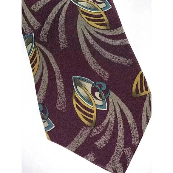 VINTAGE Alfani Mens Tie 100% Silk Necktie Peacock PURPLE, Handmade ITALY - Picture 2 of 7